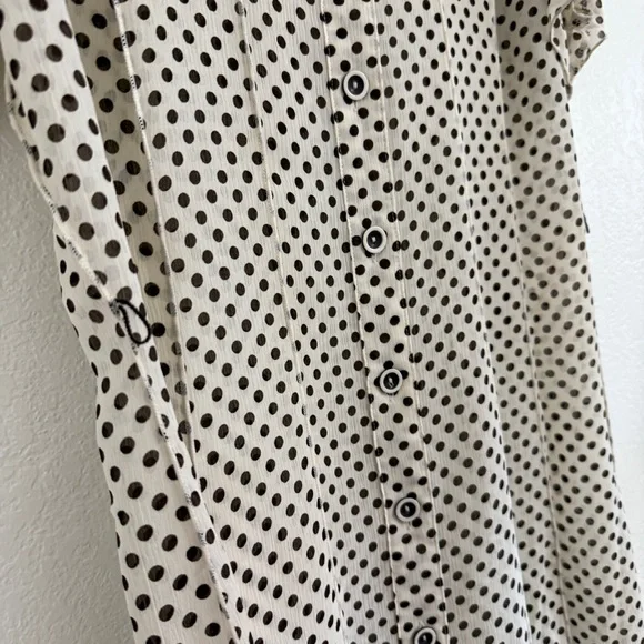 90s Grunge Brown Polka Dot Collared Shirt Dress Chiffon Dress size 10/Large - Picture 3 of 5